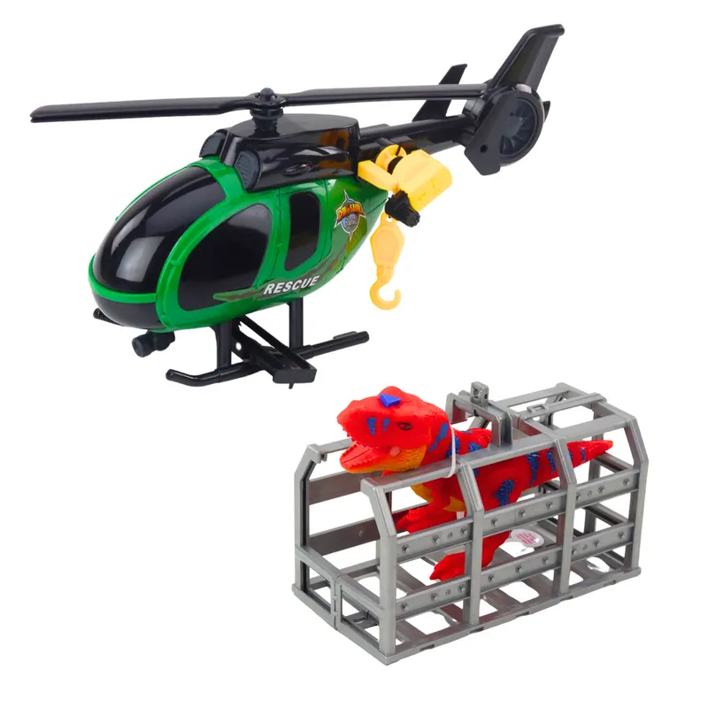 Zestaw Ratowniczy Ciężarówka Helikopter Samochód Dinozaur Światła Dźwięki