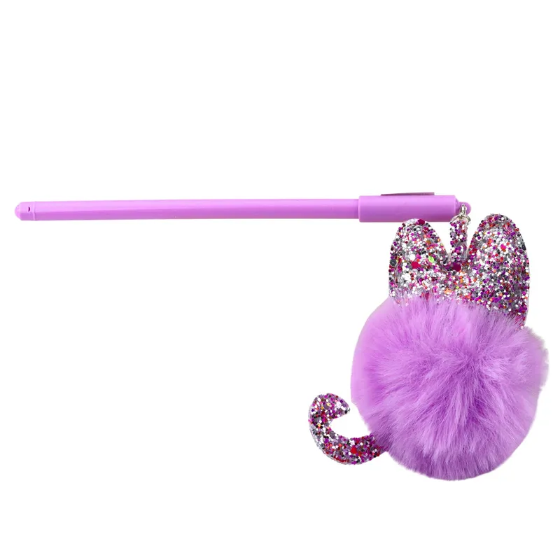 Długopis Żelowy Zatyczka Z Fioletowym Pomponem Tusz 17cm 0.5mm - Niebieski