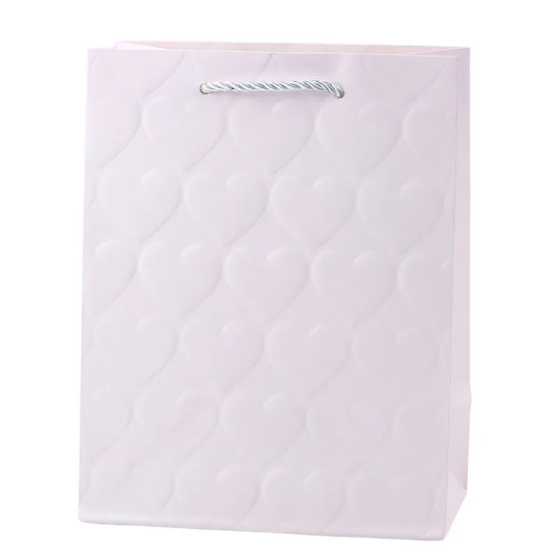 Torba Prezentowa Elegancka Tłoczone Serca Pastelowa 23 x 18 x 10,5 cm