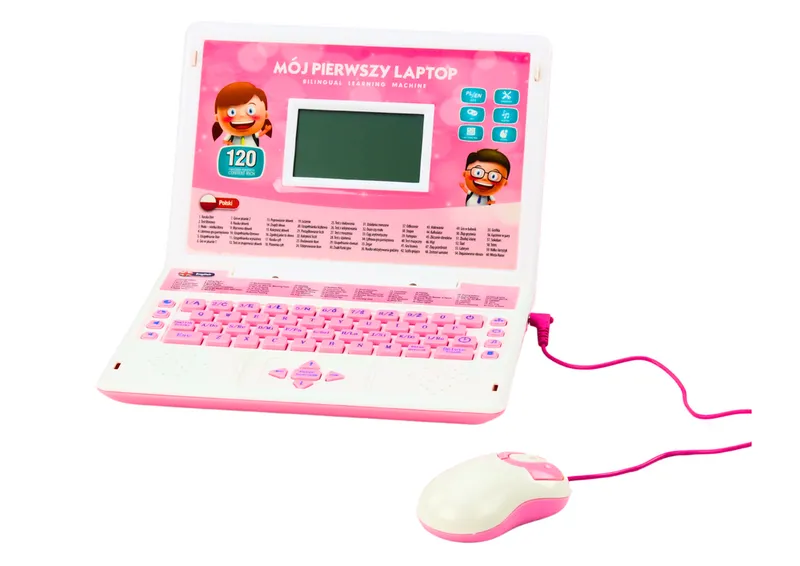 Laptop Edukacyjny Interaktywny 60 Funkcji Dwa Języki Myszka - Różowy
