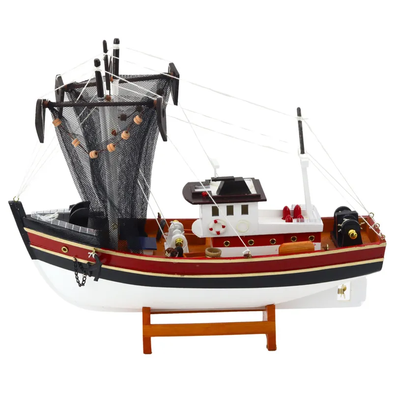 Model Kolekcjonerski Dekoracyjny Statek Kuter Rybacki Sieć Połowowa 38x31cm