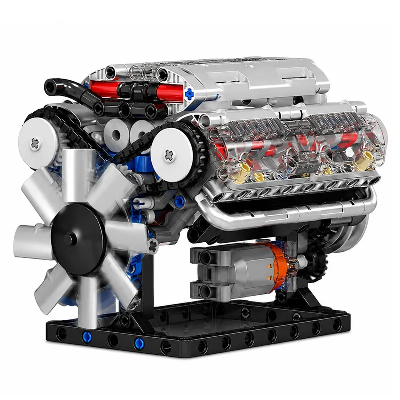 Klocki Konstrukcyjne Silnik V8 Model Mechaniczny Ruchome Tłoki 552 el