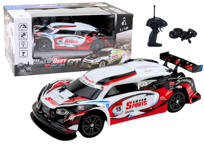 Auto Sportowe RC 1:16 Drift Wymienne Koła - Biało-Czerwone