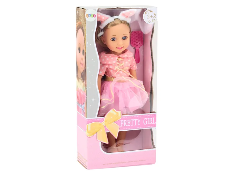 Lalka Sukienka Długie Włosy Opaska Szczotka 38cm - Różowa