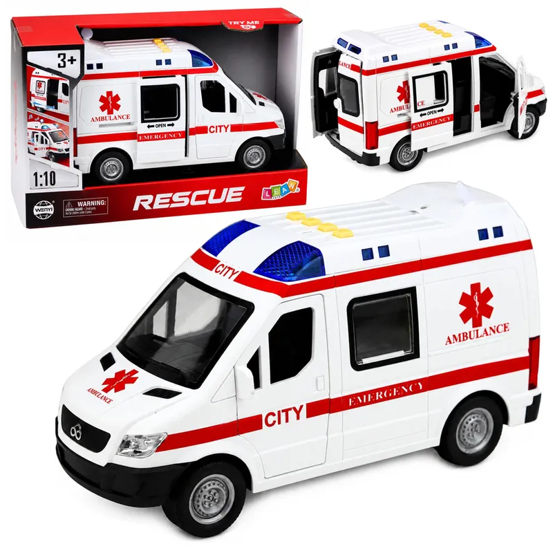 Karetka Pogotowia Ambulans Nosze Napęd Światła Dźwięki 1:10 - Biała