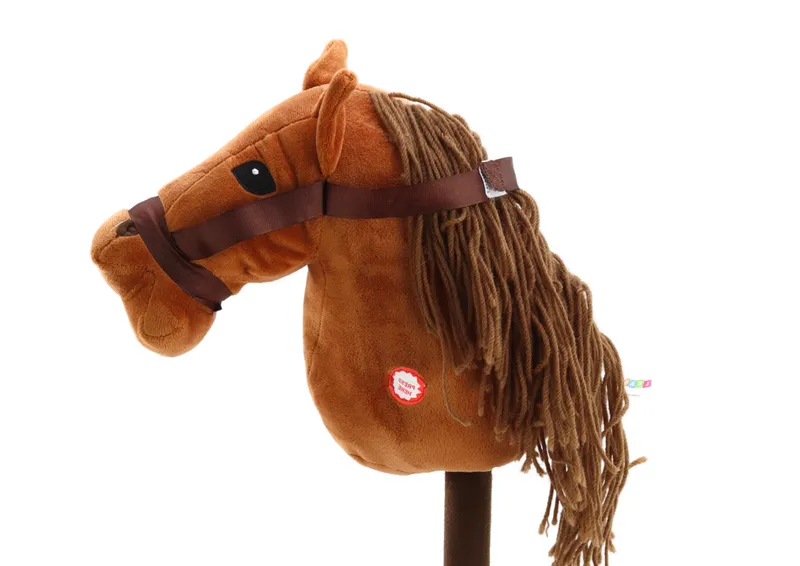 Pluszowa Głowa Konia Na Kiju Hobby Horse Koń Długowłosy Dźwięki - Brązowy