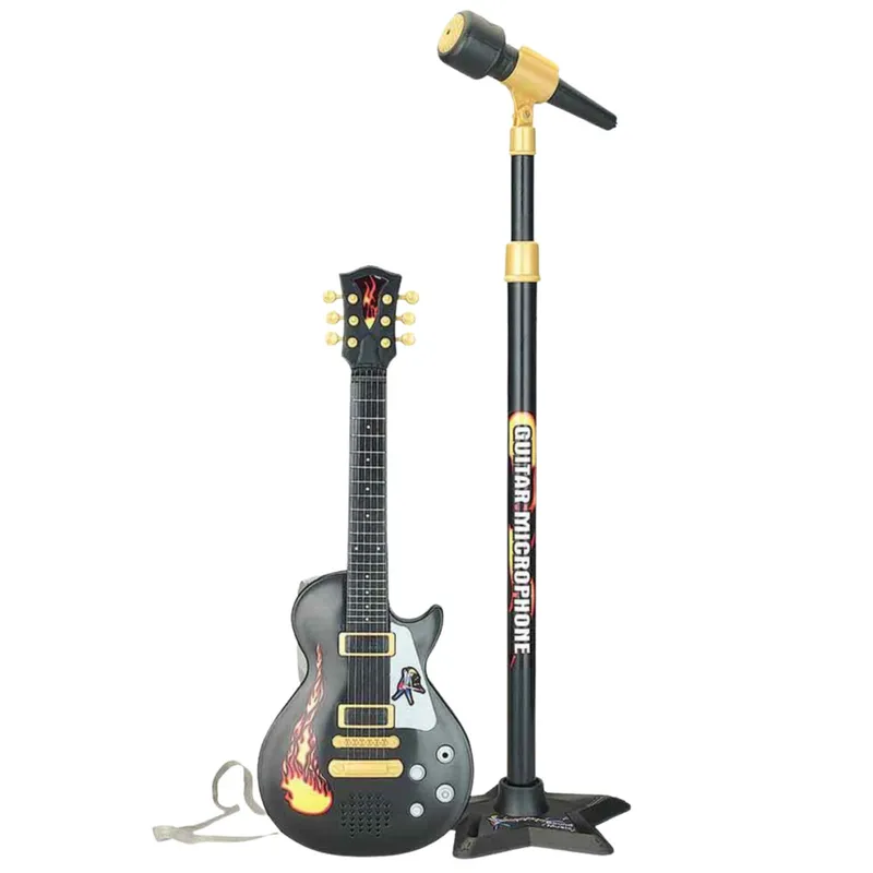 Zestaw Muzyczny Dla Dzieci Gitara Statyw Z Mikrofonem - Czarny