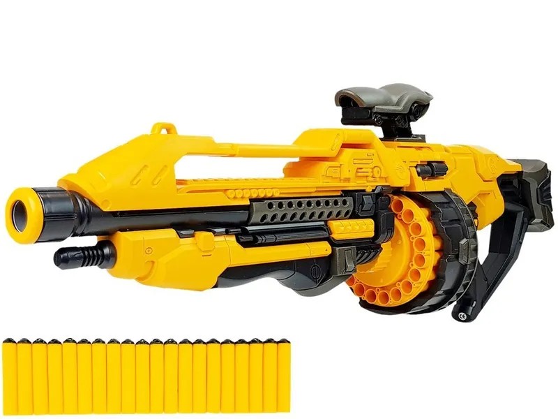 Pistolet Na Baterie Piankowe Naboje 82 cm Obrotowy Magazynek - Żółty