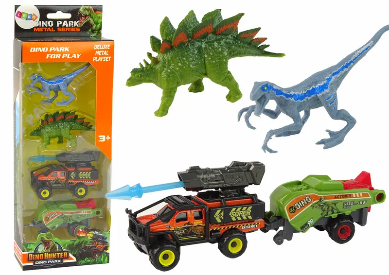 Dinozaury Zestaw Auto Rakieta Naczepa - Pomarańczowy