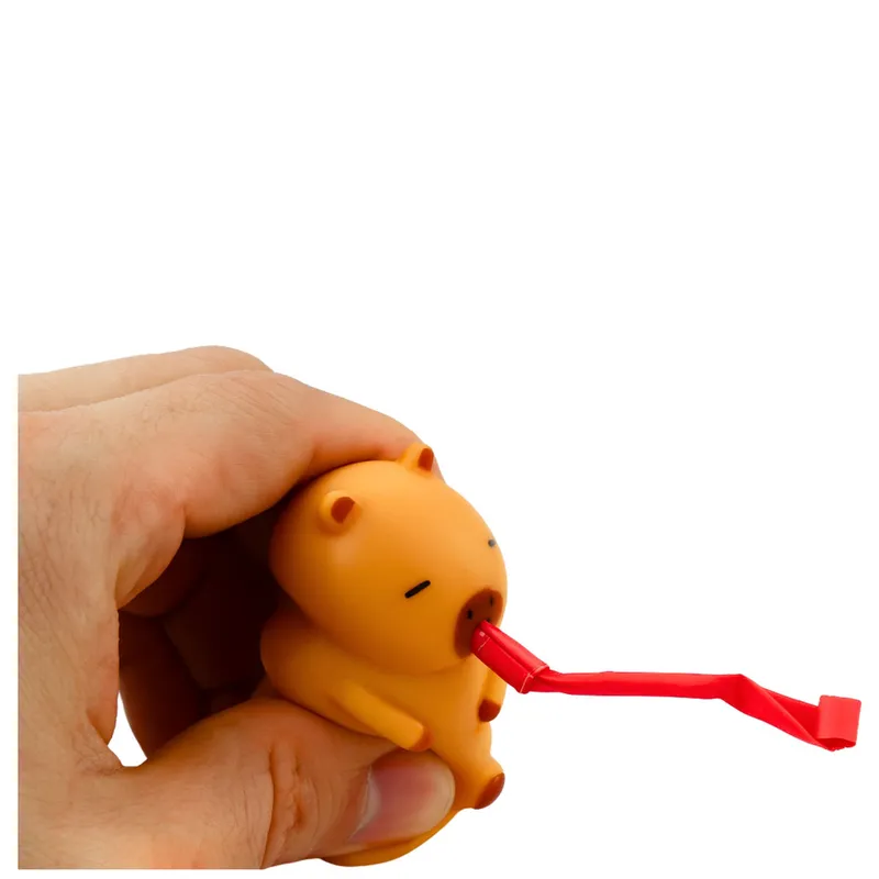 Gniotek Kapibara Z Trąbką Piszczałka Figurka 7cm - Brązowa