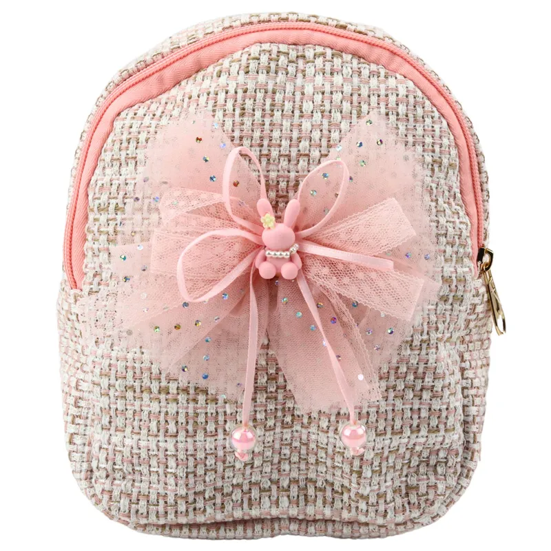 Plecak Dziecięcy Pleciony Kokarda Króliczek 21cm 2l - Różowy