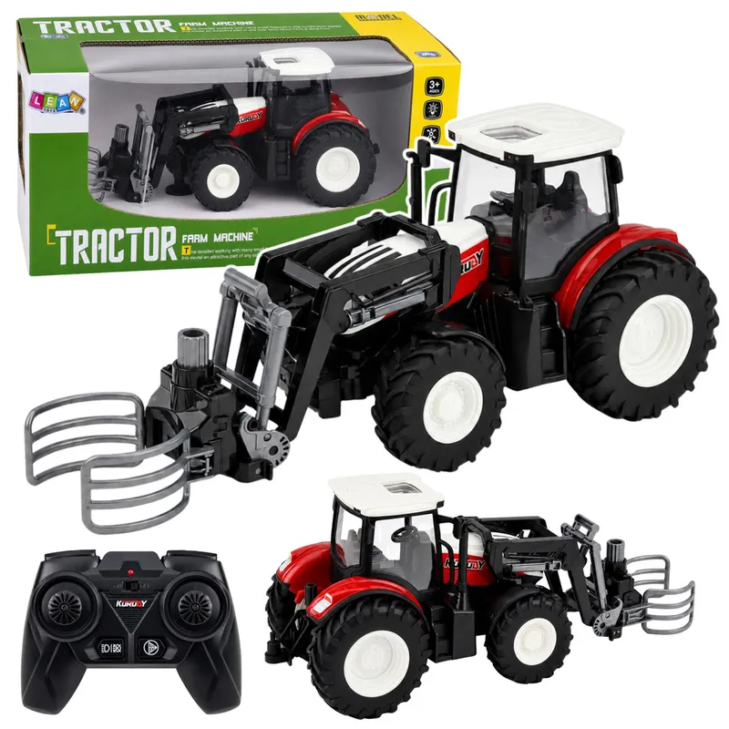 Traktor Rolniczy Z Chwytakiem Do Bel Zdalnie Sterowany RC 1:24 - Czerwony