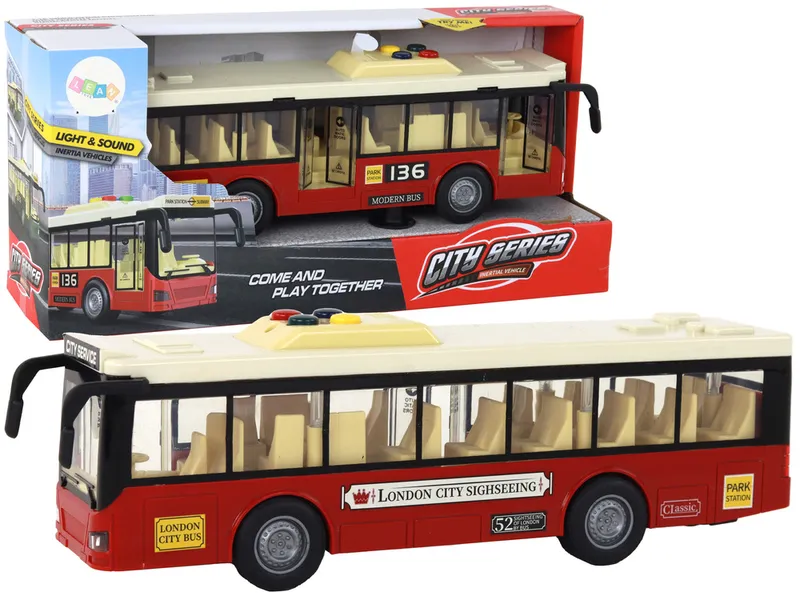 Autobus Na Baterie Światła Dźwięki Miejski 1:16 - Czerwony