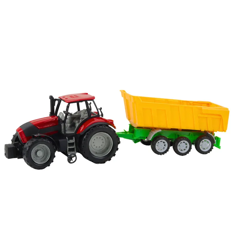Traktor Rolniczy Farmerski Z Żółtą Przyczepą 46cm - Czerwony
