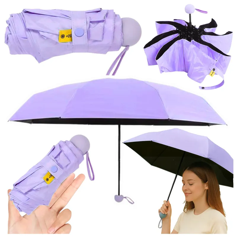 Parasolka Kieszonkowa Składana Z Ochroną UV UPF 50+ Etui 90 cm - Fioletowa