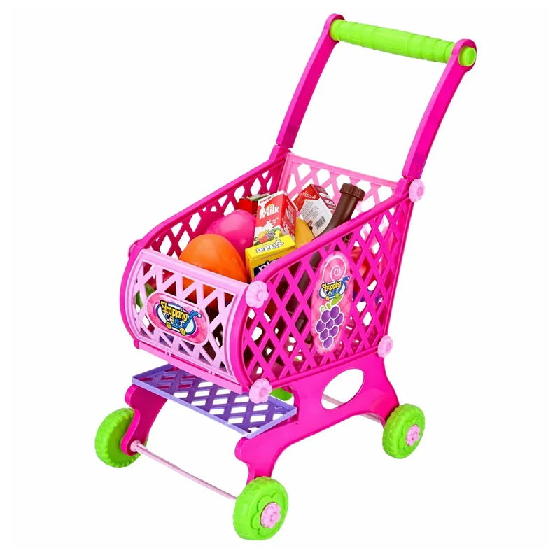 Duży Wózek Sklepowy Dla Dzieci Produkty Spożywcze 52cm 46 el - Różowy