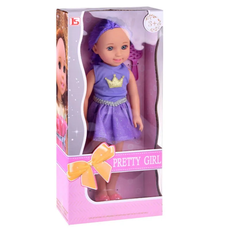 Lalka W Sukience Z Koroną Długie Włosy Szczotka 38cm - Fioletowa