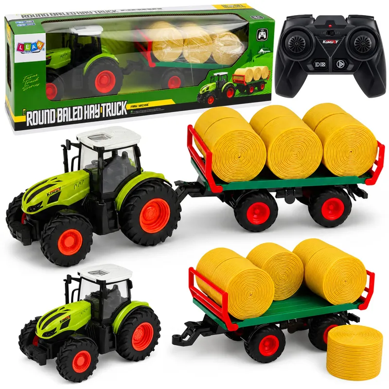 Traktor Rolniczy Zdalnie Sterowany RC Z Przyczepą Bale Siana Światła 1:24