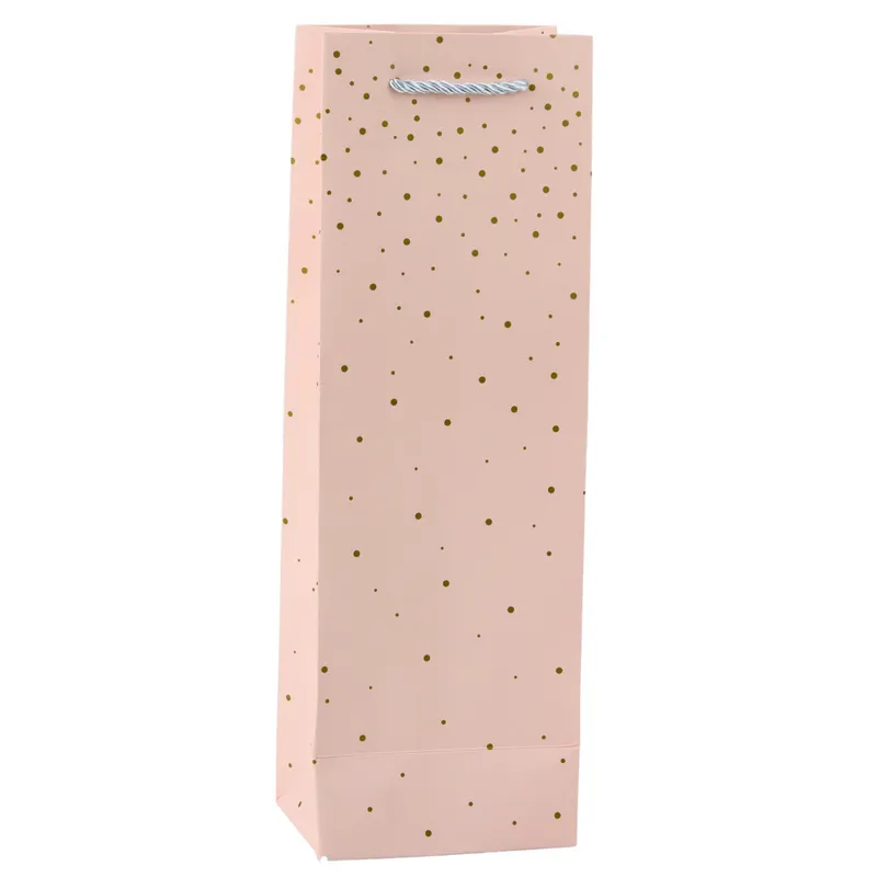 Torba Prezentowa Na Wino Butelkę Papierowa Kropki 35 x 12 x 9 cm - Złote
