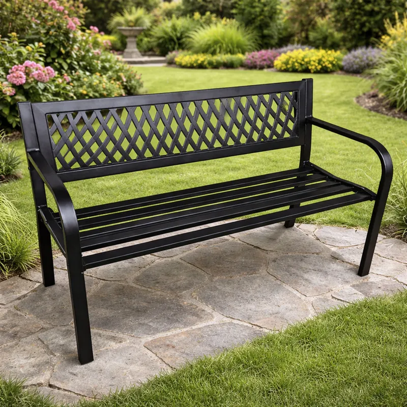 Ławka Ogrodowa Parkowa Taras Ogród Metalowa Oparcie 120 cm - Czarna