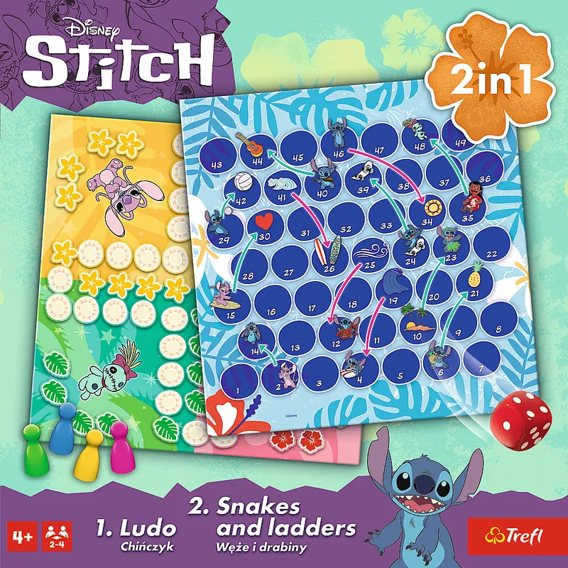 Gra Klasyczna Lilo & Stitch 2w1 Chińczyk Węże I Drabiny TREFL 02656
