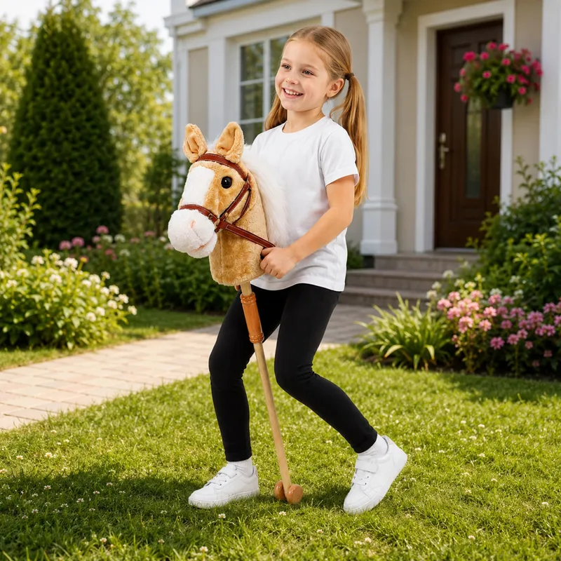 Hobby Horse Koń Na Kiju Głowa Konia Dźwięki Galopu Rżenia 100 cm - Beżowy