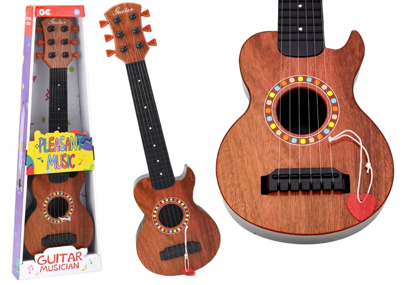 Gitara Zabawkowa Dla Dzieci Drewno Kostka Do Gry - Brązowa
