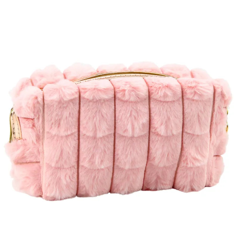 Kosmetyczka Pluszowa Z Uchwytem Pojemna 20cm - Różowa