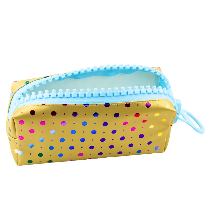Piórnik Szkolny Organizer W Kolorowe Kropki Duży Suwak 21x8cm - Złoty
