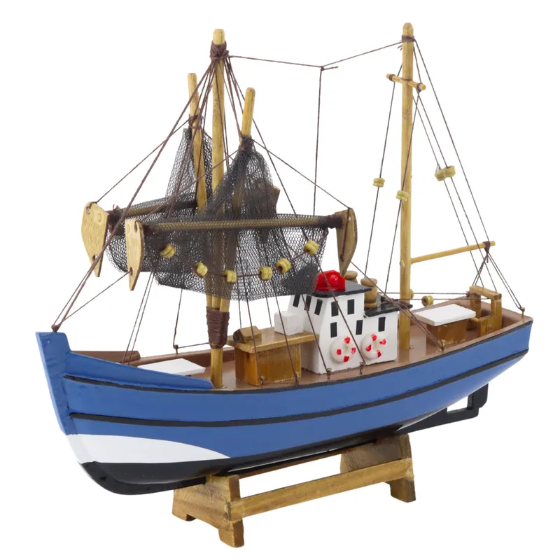 Model Kolekcjonerski Dekoracyjny Statek Kuter Rybacki 30x26cm - Niebieski