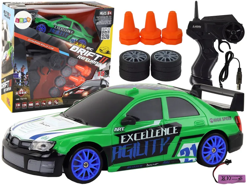 Autko Sportowe Zdalnie Sterowane R/C 1:24 Wymienne Koła - Zielone