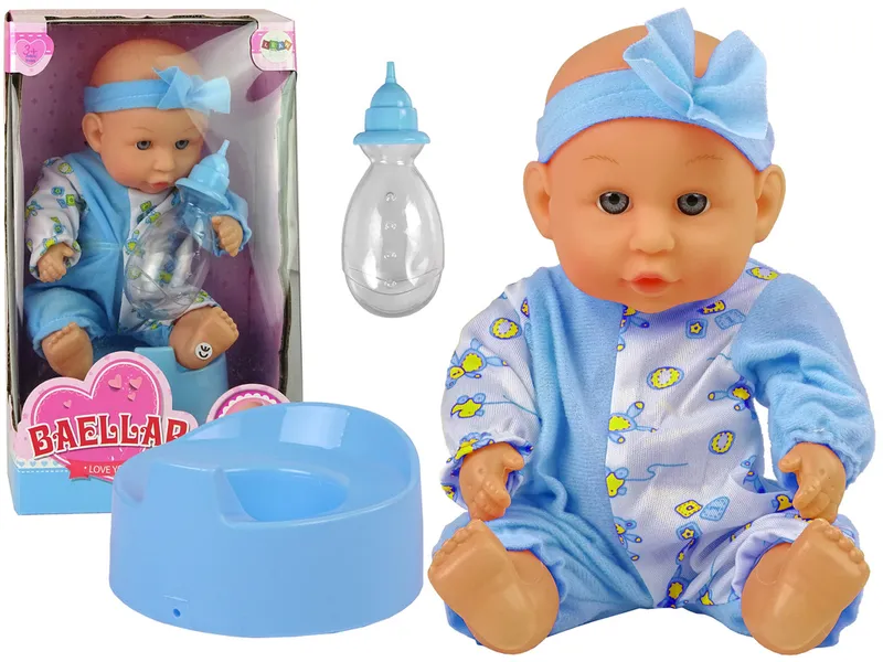 Lalka Bobas Nocnik Siusia Pije Kokardka 24 cm - Niebieska