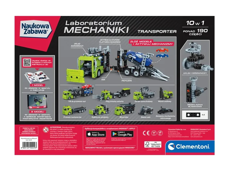 Naukowa Zabawa Klocki Laboratorium Mechaniki Transporter Język Polski CLEMENTONI 50249