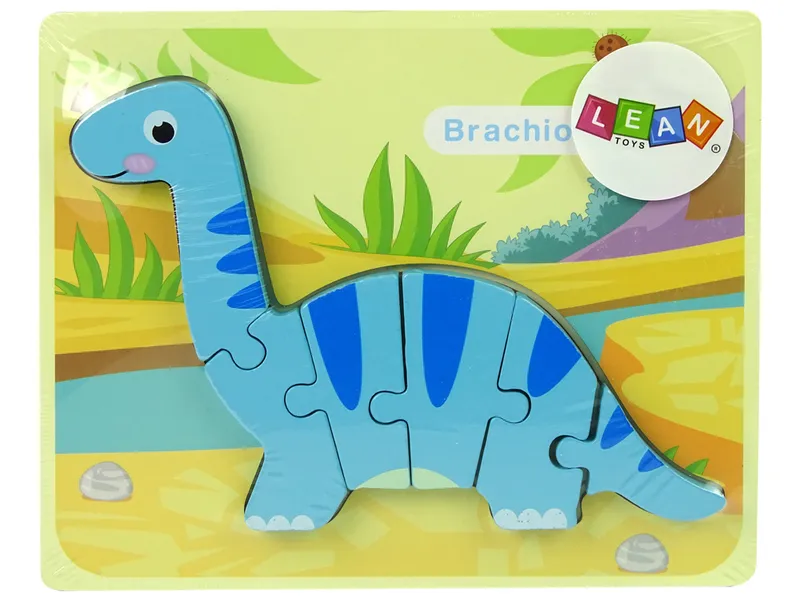 Drewniane Puzzle Dinozaur Brachiosaur - Niebieski