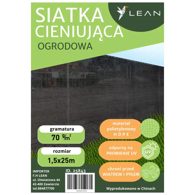 Siatka Cieniująca Na Ogrodzenie Płot Maskująca 1.5m 25m 70g/m² - Czarna