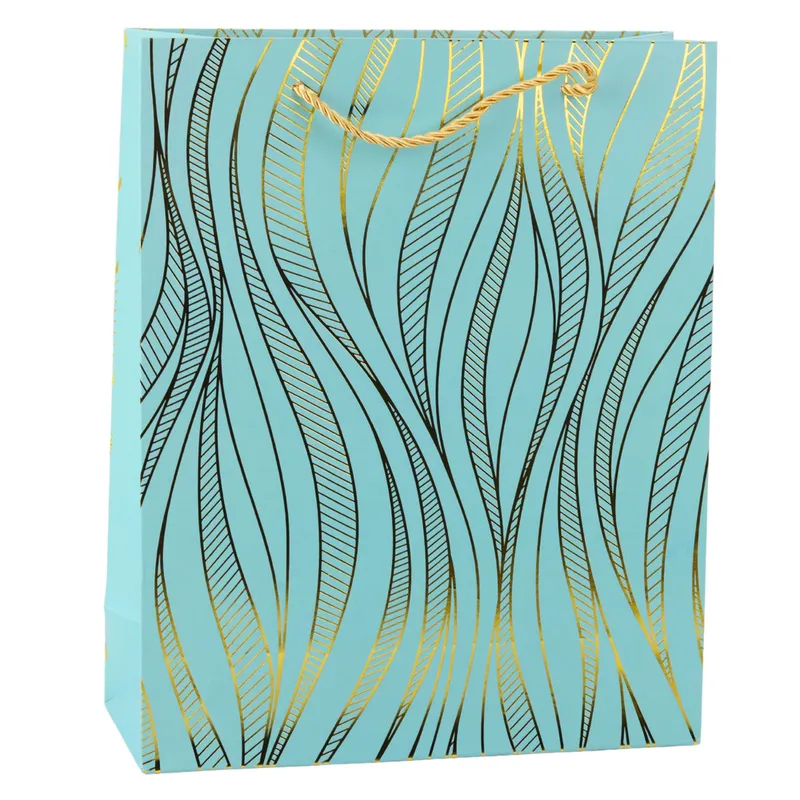 Torba Prezentowa Papierowa Linie Faliste 32 x 26 x 12 cm - Złote