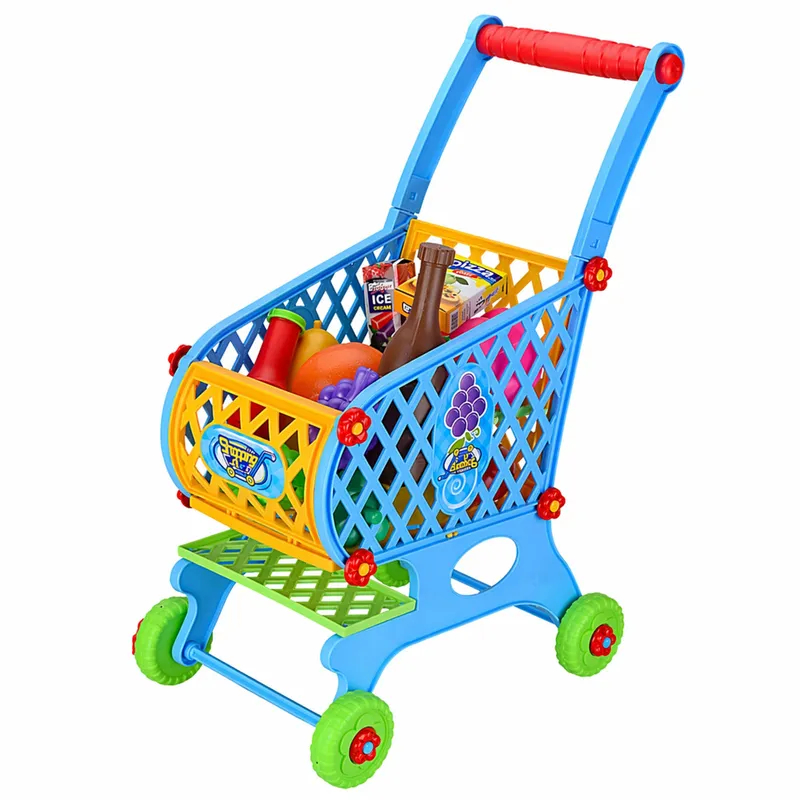 Duży Wózek Sklepowy Dla Dzieci Produkty Spożywcze 52cm 46 el - Niebieski