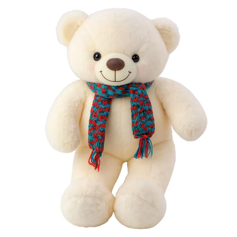 Pluszowa Maskotka Przytulanka Miś Kolorowy Szalik Wełniany 55cm - Biały