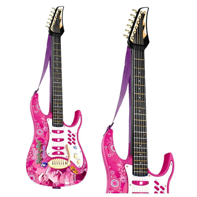Gitara Z Mikrofonem Strunami Wzmacniaczem - Różowa