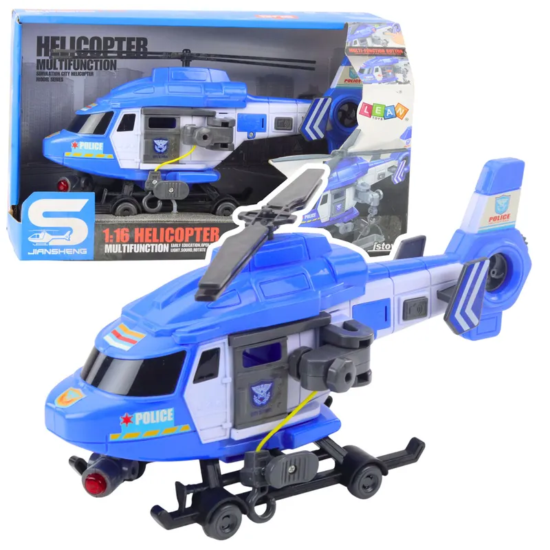 Helikopter Policyjny Hak Nosze Światła Dźwięki 1:16 - Niebieski