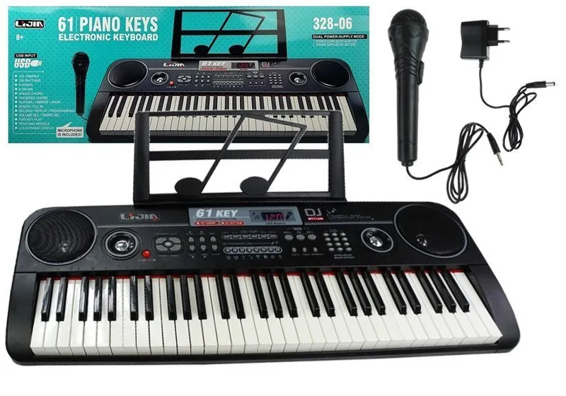 Keyboard Organy 328-06 Mikrofon Zasilacz - Czarny
