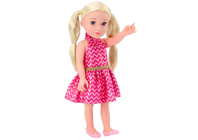 Lalka Sukienka Kucyki Blond Włosy Duża Laleczka 46cm - Różowa