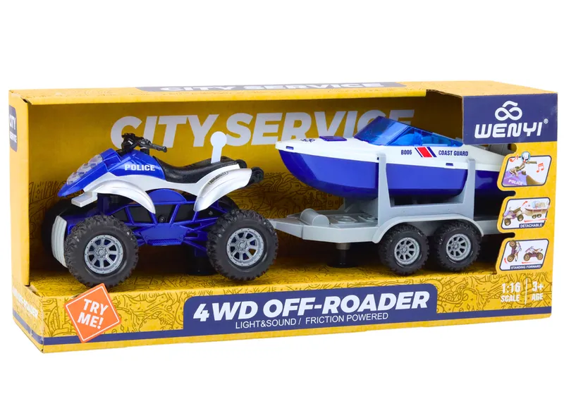 Quad Policyjny Z Przyczepą Do Przewozu Łodzi Oraz Motorówką