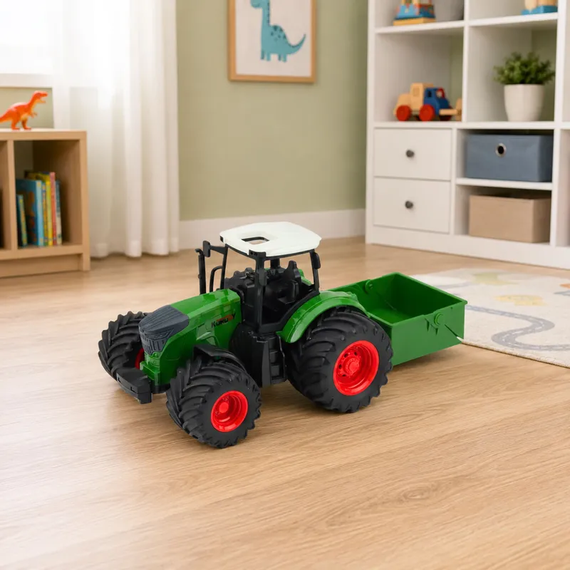 Traktor Rolniczy Farmerski Z Rozsiewaczem Nawozu Gumowe Koła 1:24 - Zielony