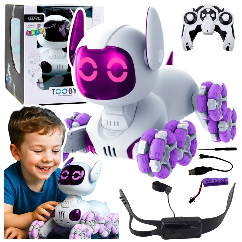 Robot Pies TOOBY Zdalnie Sterowany RC 360° Światła Dźwięki - Biało-Fioletowy