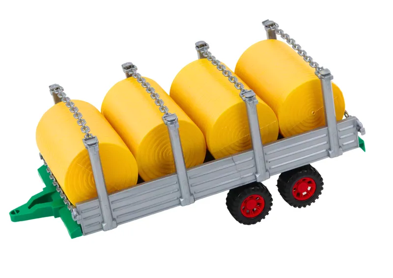 Duży Traktor Rolniczy Z Przyczepą I Balami Siana Napęd - Czerwony