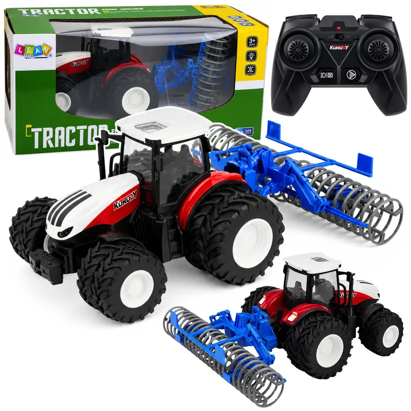 Traktor Z Wałem Rolniczym Zdalnie Sterowany RC Światła 1:24 - Czerwony