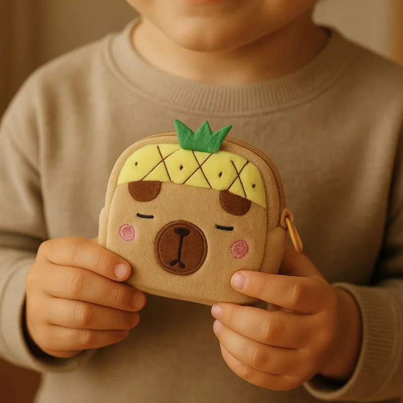 Portfelik Pluszowy Z Brelokiem Kapibara Ananas 9,5 x 8 cm - Żółty