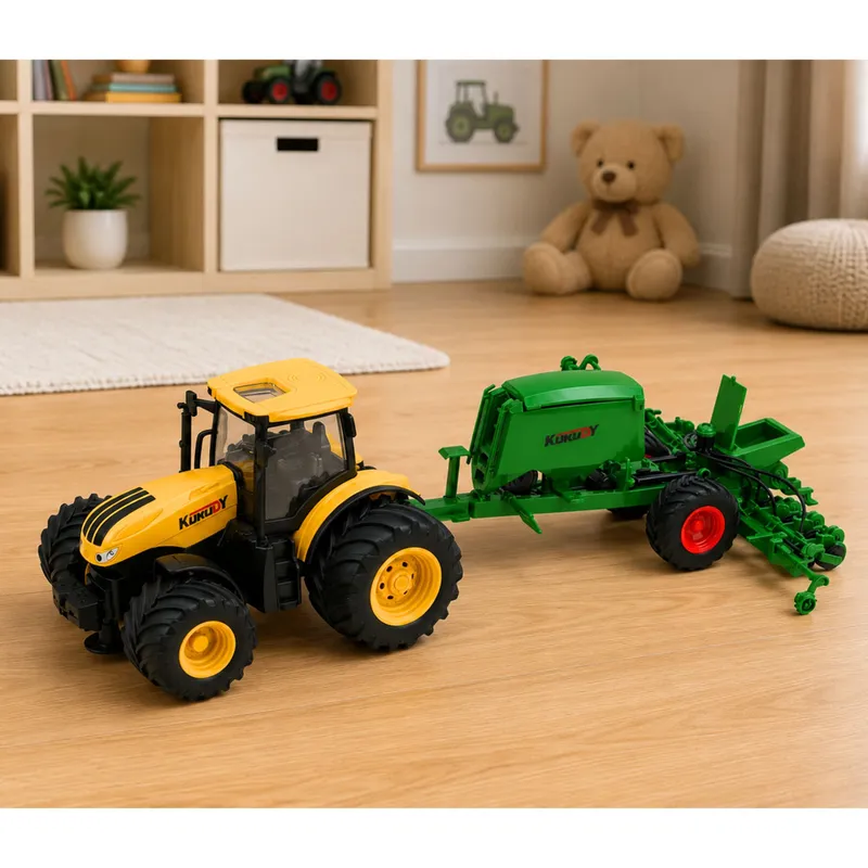 Traktor Rolniczy Z Siewnikiem I Agregatem Światła Dźwięki 1:24 - Żółty