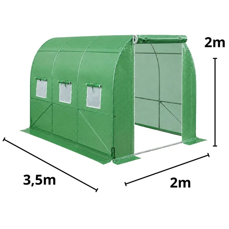 Tunel Ogrodowy Foliowy Szklarnia Na Warzywa Okna UV 3,5x2x2m 7m² - Zielony